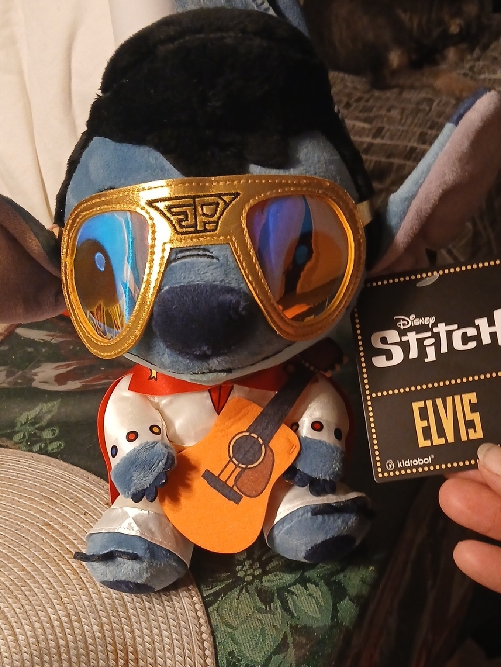 Disney Stitch Elvis Plush - Blue with Gold Sunglasses and Orange Guitar NWT
